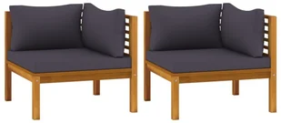 vidaXL Siedziska narożne z ciemnoszarymi poduszkami, 2 szt., akacjowe - Komplety wypoczynkowe - miniaturka - grafika 3
