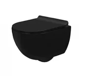 Umywalki - Rea Miska WC podwieszana bezrantowa z deską slim Carlo Mini Rimless Black C8405 - miniaturka - grafika 1