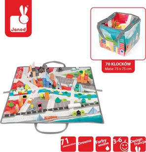 Janod Klocki drewniane z matą do zabawy Kubix 70 sztuk Miasto 3700217380809 - Klocki - miniaturka - grafika 3