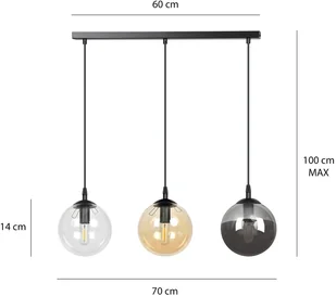 EULUNA Lampa wisząca Glassy 3-pkt. prosta grafit/bursztyn - Lampy sufitowe - miniaturka - grafika 3