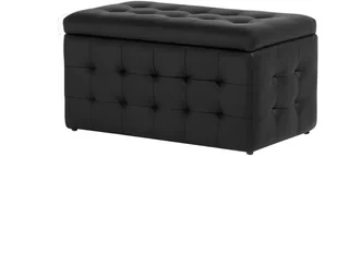 Beliani Pufa czarna skóra ekologiczna ze schowkiem MICHIGAN - Pufy i podnóżki - miniaturka - grafika 3