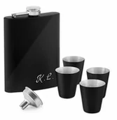 Piersiówki - Murrano Piersiówka czarna z 4 kieliszkami i grawerowanymi inicjałami PIER-BK-032 - miniaturka - grafika 1