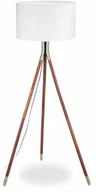 Lampy stojące - Relaxdays lampa stojąca salon, 3 nogi drewniane, rama z wykończeniem z mosiądzu, klosz z materiału 48 cm , 150 cm wysokości, biały/brązowy - miniaturka - grafika 1