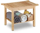 Meble łazienkowe - Relaxdays łazienka meble ławka z bambusa, ławka do siedzenia łazienkowy, taboret łazienkowy półka drewniana, wys. x szer. x gł.: 45 x 66 x 40 cm, łazienka, naturalny 10020949 - miniaturka - grafika 1