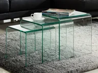 Ławy i stoliki kawowe - Unique Vente Komplet 3 wysuwanych stolików kawowych MINKA - Gięte szkło - miniaturka - grafika 1