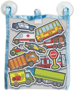 Teddies Naklejki wodne Moje pierwsze autka piankowy zestaw z siatką 12 szt - Zabawki do kąpieli - miniaturka - grafika 2