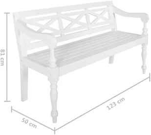 vidaXL Ławka Batavia, 123 cm, lite drewno mahoniowe, biała vidaXL - Meble do przedpokoju - miniaturka - grafika 7