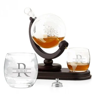 Murrano Karafka szklana globus zestaw do whisky szklanki x2 z grawerem dla GLOB2A-018 - Karafki - miniaturka - grafika 4