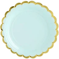 Naczynia i sztućce jednorazowe - PartyDeco Talerzyki papierowe "Golden Border", miętowe, 18 cm, 6 szt TPP16-103 - miniaturka - grafika 1