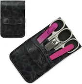 Zestawy do manicure i pedicure - Mont Bleu 5-częściowy zestaw do manicure w etui ze sztucznej skóry, czarny 'Anna' Pink MS-069.C3 - miniaturka - grafika 1