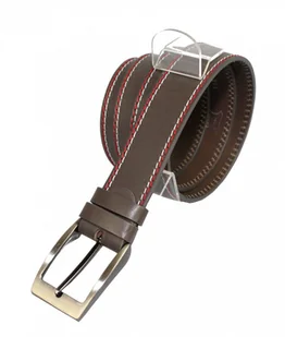 Pas-Max (PL) Pasek Skórzany (PL) Skóra Naturalna Licowa EXTRA 40 mm Beżowo-Grafitowy Z Podwójną Czerwoną I Białą Nitką - Paski - miniaturka - grafika 2