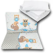 Pościel dla dzieci - TUPPI POŚCIEL 135x100 DO ŁÓŻECZKA 140x70 POSZEWKI Z WYPEŁNIENIEM - Sowy na rowerach niebieskie - miniaturka - grafika 1