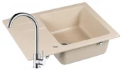 Zlewozmywaki - AXIS Zlewozmywak Granitowy COAST 25 beż z baterią chrom coast25bebatch - miniaturka - grafika 1
