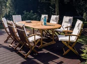 Meble ogrodowe - Beliani Zestaw ogrodowy drewniany 8-osobowy poduchy beżowe MAUI - miniaturka - grafika 1