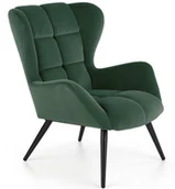 Fotele - Halmar Fotel wypoczynkowy ciemna zieleń velvet TYRION drewniane czarne nogi - miniaturka - grafika 1
