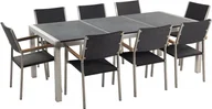 Meble ogrodowe - Beliani Zestaw ogrodowy stół granit palony dzielony blat czarny i 8 krzeseł rattanowych czarnych GROSSETO 16998 - miniaturka - grafika 1