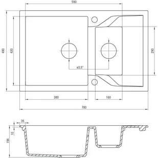 Deante Andante Grafitowy Granit 1,5K Z/KO 780x490x190 3,5 + OSP ZQN 2513 - Zlewozmywaki - miniaturka - grafika 2