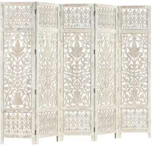 vidaXL vidaXL Parawan 5-panelowy, rzeźbiony, biały, 200x165 cm, drewno mango - Parawany - miniaturka - grafika 13