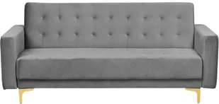 Beliani Sofa rozkładana welurowa szara ABERDEEN - Sofy i kanapy - miniaturka - grafika 2