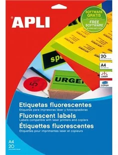 Apli Etykiety fluorescencyjne 210x297mm, prostokątne, zielone AP2881 - Etykiety do drukarek - miniaturka - grafika 3