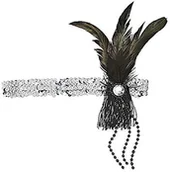 Stroje karnawałowe - Sancto Silver Sequin Headband with Feather and Pearls for Fancy Dress Accessory SA-9096H - miniaturka - grafika 1