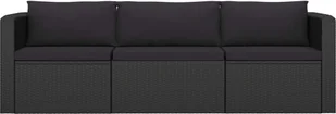 vidaXL 3-częściowa sofa ogrodowa, poduszki, rattan PE, czarny - Ławki ogrodowe - miniaturka - grafika 3