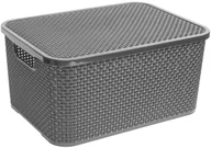 Pudła i pojemniki do przechowywania - BranQ Branq Rattan L 27,8 X 38 Cm Grafitowy Koszyk Do Przechowywania Plastikowy Z Pokrywką - miniaturka - grafika 1