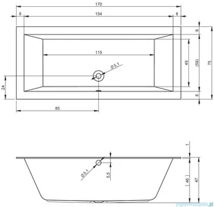 Riho Riho Lugo 170x75cm wanna prostokątna z hydromasażem Relaks + nogi + syfon BT01WPL-REL - Wanny z hydromasażem - miniaturka - grafika 2