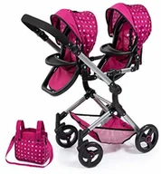 Wózki dla lalek - Bayer Design 26267AA wózek dziecięcy, twins, uchwyt do regulacji wysokości, składany, z torbą i wbudowanym koszykiem na zakupy, kompatybilny z EasyGo, bordowy, czerwony, kropkowany z wróżką - miniaturka - grafika 1