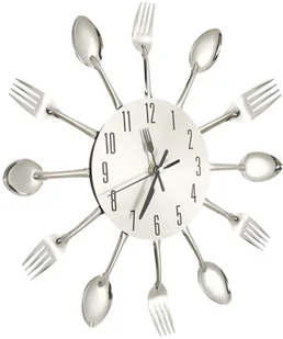 VidaXL Lumarko Zegar ścienny z łyżek i widelców, srebrny, 31 cm, aluminium 325162 VidaXL - Zegary - miniaturka - grafika 5