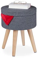 Taborety i hokery - Relaxdays Relaxdays Taboret do siedzenia z funkcją stołu, wyściełana pokrywa, miejsce do przechowywania, wys. x gł.: 45,5 x 37 cm, materiał, nogi drewniane, szary/naturalny 10038523 - miniaturka - grafika 1