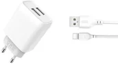Ładowarki do telefonów - XO Ładowarka sieciowa L57 plus kabel typ-C biała 2USB 2,4A - miniaturka - grafika 1