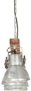 vidaXL Industrialna lampa sufitowa, srebrna, E27, drewno mango 320521 - Lampy sufitowe - miniaturka - grafika 5