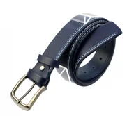 Paski - Pas-Max (PL) Pasek Skórzany (PL) Skóra Naturalna Licowa EXTRA 40 mm Granatowy Z Białą I Niebieską Nitką - miniaturka - grafika 1
