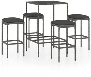 vidaXL 5-cz zestaw barowy do ogrodu z poduszkami rattan PE szary 3064821 - Pozostałe meble ogrodowe - miniaturka - grafika 2