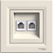 Gniazdka elektryczne - Schneider Asfora gniazdo telefoniczne podtynkowe podwójne 2xRJ11 kremowe EPH4200123 - miniaturka - grafika 1