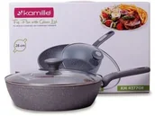 Patelnie - Kamille Patelnia Granitowa Głęboka 28 Cm + Pokrywka Indukcja Km4277gr KM4277GR - miniaturka - grafika 1