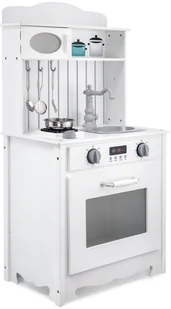 Mamabrum Biała drewniana kuchnia z fartuszkiem, akcesoriami i lampą LED WOODEN KITCHEN 133 - Zabawki AGD - miniaturka - grafika 12