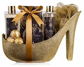 Zestawy kosmetyków damskich - accentra Luksusowy zestaw do kąpieli, zestaw prezentowy w pięknych złotych błyszczących czółkach, 9-częściowy luksusowy zestaw do pielęgnacji, zestaw prysznicowy  dla relaksującego doświadczenia w SPA - miniaturka - grafika 1