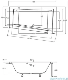 Besco Intima 160x90cm wanna asymetryczna prawa #WAI-160-NPI - Wanny z hydromasażem - miniaturka - grafika 2