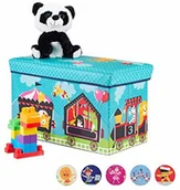 Pudła i pojemniki do przechowywania - Relaxdays pojemnik do siedzenia dla dzieci, składane pudełko do przechowywania z miejscem do przechowywania, pokrywa, motyw cyrku, dla chłopców i dziewczynek, 50 l, turkusowy, wys. x szer. x głęb.: ok - miniaturka - grafika 1