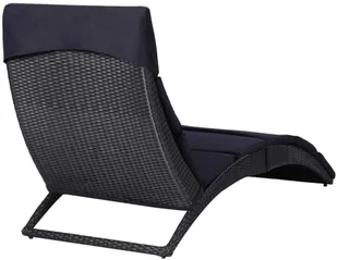 vidaXL Leżak z poduszką, polirattanowy, czarny - Leżaki ogrodowe - miniaturka - grafika 4
