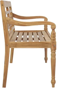 vidaXL Ławka Batavia z szarą poduszką 120 cm lite drewno tekowe 3062155 - Ławki ogrodowe - miniaturka - grafika 5