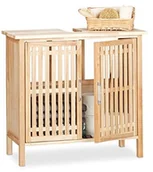 Szafki łazienkowe - Relaxdays pod umywalkę szafka stojąca, mała szafka pod umywalkę z orzech włoski, szafka łazienkowa z wycięciem na syfon, naturalny 10021331 - miniaturka - grafika 1