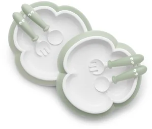 Baby Bjorn talerzyki ze sztućcami Powder Green - Zestawy naczyń dla dzieci - miniaturka - grafika 2