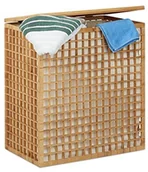 Kosze na bieliznę - Relaxdays torba na pranie 2 przedziały, kwadratowe pojemnik na brudną bieliznę z torba na pranie, pranie sortowniki o pojemności 96 L, HBT: 62 x 56 x 35 cm, naturalny 10021471 - miniaturka - grafika 1