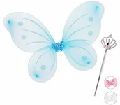 Stroje karnawałowe - Relaxdays skrzydła wróżki z czarodziejską różką, kostium dla dzieci, skrzydła i cepter, brokat, dziewczynka, zestaw wróżek, niebieski - miniaturka - grafika 1