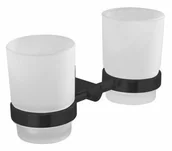 Akcesoria łazienkowe - Aqualine Kubek podwójny 15x9,6x10,5 cm szkło mleczne / czarny SAMBA SH/ SB205 - miniaturka - grafika 1