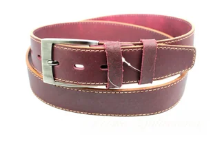 Complex Pasek Skórzany Męski (PL) GRINGO Śliwkowy Z Beżową Nitką Skóra Licowa Matowa 40 mm - Paski - miniaturka - grafika 2