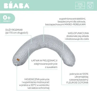 Beaba Beaba Ergonomiczna poduszka rogal dla kobiet w ciąży i karmiących Big Flopsy Fleur de coton Heather grey solution-bc-7601-0 - Poduszki do karmienia - miniaturka - grafika 2